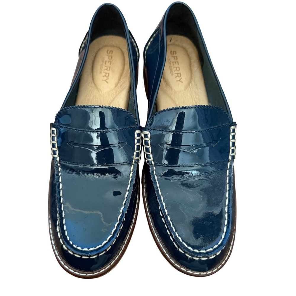 Sperry Top-Sider Seaport Navy Blue Patent Leather Penny Loafers Women Shoes 8M